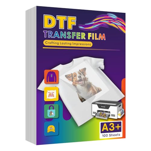 Colorfairy DTF Transfer Film 13 x 19 100 of Sheets A3+ Double-Sided Matte PET Heat Transfer Paper Universal for All T-Shirts & Dark Fabrics Vibrant Colors Easy Peel Hot/Cold