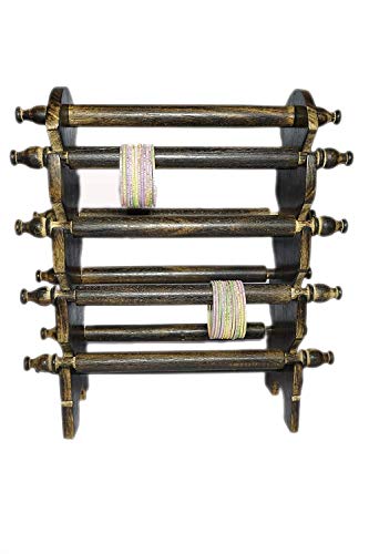 Image of Wooden Carved Bangle Stand | Folding Chuddi Stand | Gift item for women | Bar Bracelet, Bangle Jewelry Holder Stand Display Organizer, Bracelet Holder for Jewelry (Bangle stand 8 rods)