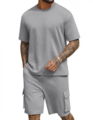 COOFANDY Mens 2 Piece Casual Set Oversized T-Shirt Short Sets
