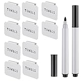 Grevosea 12 Stück/Set Etiketten Clip,Korb Etikettenclip,Aus Weißem Kunststoff Abnehmbare Clips Etiketten Halter Mit 2 Stück Schreibstift für Lagerung Körbe Mülleimer-etikettenhalt(10 Clip, 2 Stift)