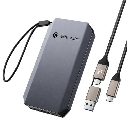 Yottamaster 512GB SSD Externe, Aluminium Jusqu'à 2000MB/s USB 3.2 Gen 2 x 2, 2-en-1 câble USB-C/A avec Dragonne Prise en Charge 4K ProRes Compatible avec iPhone 17 Pro Max, Smartphone, Tablette