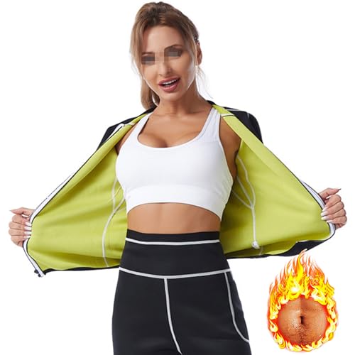Vuirrm Sauna Shirt for Women, Women's Workout Top Long Sleeve Burn Fat Tummy Control Neoprene Corset Sweat Slimming Body Shaper,S,Black