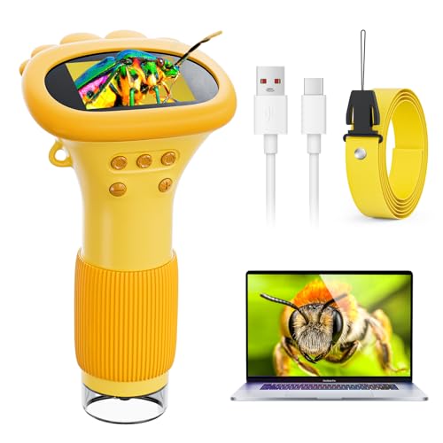 Microscopio para Niños, Zoom 1000x Microscopio Digital Ahalfcit con Pantalla de 2 Pulgadas, Lupa Digital, Compatible con PC, Juguete Educativo para Niños de 3 a 12 Años.