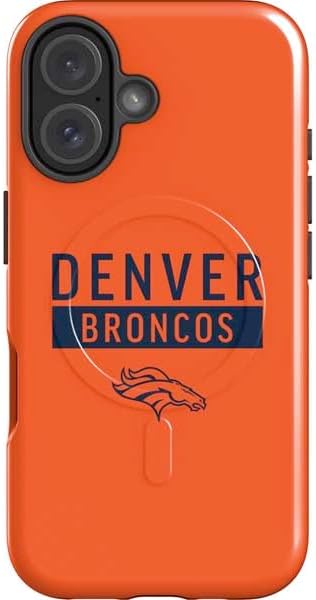 Skinit Impact Phone Case Compatible with iPhone 16 Magsafe - Officially Licensed NFL Denver Broncos Black & White Design