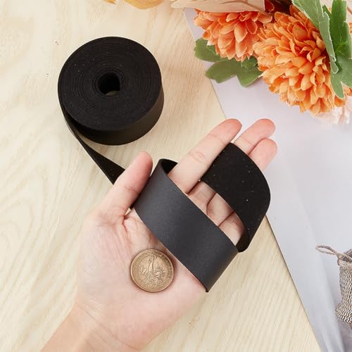 GORGECRAFT 30mm Wide Black Leather Strips 98 Inch Long Lychee Grain Flat Leather Cord 1.6mm Thick Imitation Leather Strap Threads Strings for DIY Crafts Guitar Belt Handles Making Braiding Ropes - Image 3