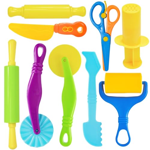 Set di 9 utensili creativi per la pasta modellabile Questo set di utensili per la pasta modellabile include nove strumenti colorati, tra cui una cornice, forbici, un taglierino e altri accessori utili per tagliare, modellare, sostenere e stendere. Ideale per attività manuali e creative, rende ogni progetto di modellazione più vario e divertente. Nota: il set include solo gli strumenti e non contiene pasta da modellare.