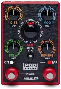 Line 6 POD Express Guitar Multi-Effects Processor for Electric Guitar, Compact Amp & Effects Modeler with Footswitches, Presets, USB-C & Headphone Output