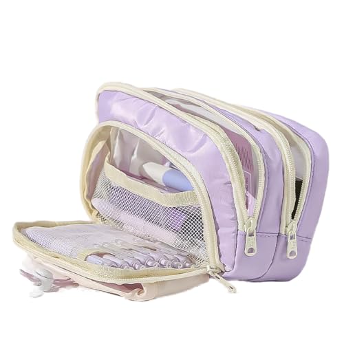 Image of FINPAC Pencil Case, 5-Layer Large Capacity Pen Case with Drawstring, Durable Stylish Bag Pouch Holder Box Organize for Study, Office, or Travel (Purple)