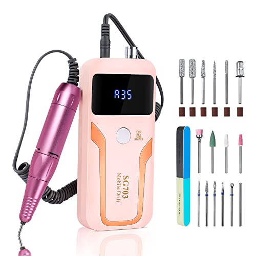 Professional Electric Nail Drill, Rechargeable 35000 Rpm E-File Nail Drill Kit For Gel, Acrylic Nails, Manicure Pedicure Polishing Tools With 16 Pcs Bits, Great For Home Or Salon (Pink) #TOP1