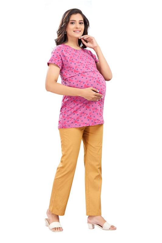 Women's Cotton Printed Maternity Nursing Top | Easy Breastfeeding Hidden Zipper | Pregnancy Soft Breathable for Moms-picture-17
