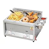 Friggitrice a Gas 16L Acciaio Inossidabile Friggitrice a Gas Professionale Deep Fryer con Coperchio, Cestello Friggere da Banco Patatine Fritte, Ciambelle, Ristoranti, Snack bar, Casa