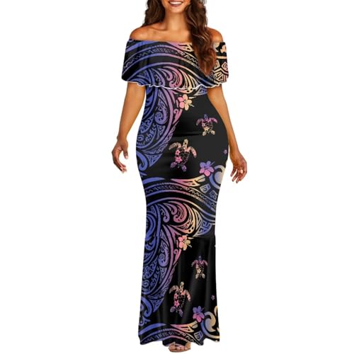 Image of Polynesian for Women S-7XL Off Shoulder Maxi Dress Hawaiian Summer Dresses