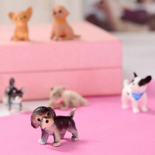 Mini Animal Figure People Pet Dog Cat Figures Dollhouse Pretend Play Figures Family Role Play for 1:12 1:6 Scale Doll House Office Home Desk Decoration (5 Mini Plastic Dogs and 1 cat) - Thumbnail 3
