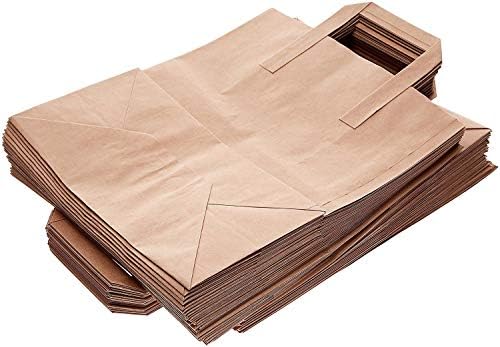 50 X Large Kraft Paper Brown SOS Food Carrier Bags with Handles Brown Paper Bags - ECO Friendly, Recyclable, H: 30 cm x Width: 14 cm x Length: 25 cm