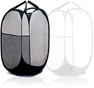 Laundry Basket Mesh, 2 Pack Foldable Laundry Hamper Pop Up with Durable Handles, Portable Mesh Washing Laundry Basket Bag Great for Home Kids Room College Dorm TravelBlack+White