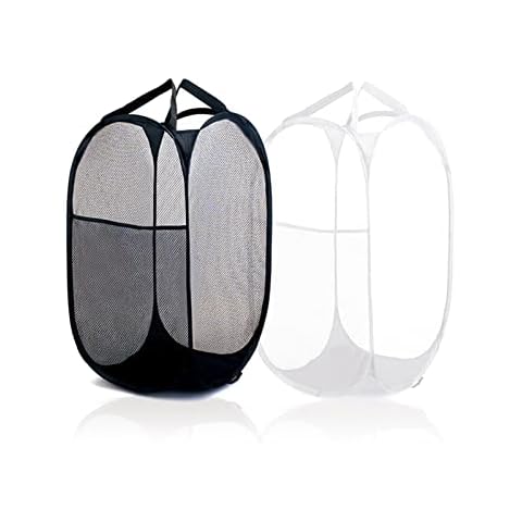 Laundry Basket Mesh, 2 Pack Foldable Laundry Hamper Pop Up with Durable Handles, Portable Mesh Washing Laundry Basket Bag Great for Home Kids Room College Dorm Travel(Black+White) Cover