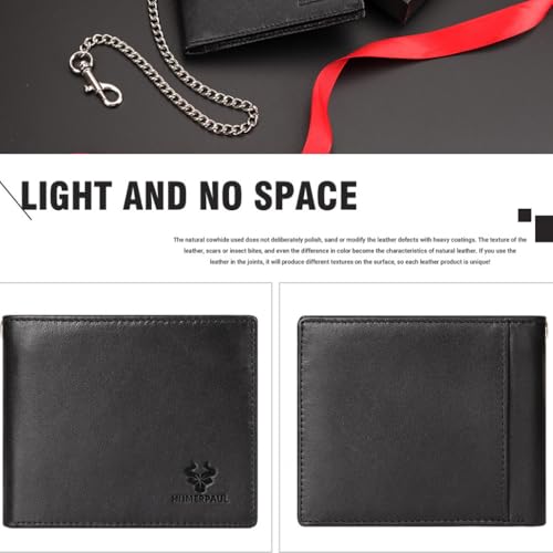 Genuine Leather Card Holder Wallet with Chain Accessory for Men, Women RFID Blocking 13 Card Slots 2 ID Windows 2 Bill Compartments Short Bi-Fold Wallet Gift (Black)4
