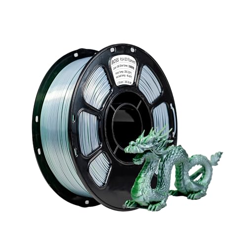 iBOSS Silk PLA Filament 1.75 mm Two-Tone Green/Silver High Gloss Coextruded 3D Printer Filament, +/- 0.02 mm, 2.2 lbs, S