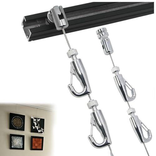 Riel Colgar Cuadros Riel Para Cuadros Negro Kit para Colgar, en La Pared Marco para Varios para Exhibición para Museos, Centros Comunitarios y Escuelas(59.1'/150cm Track,6.6'/2m Cable)