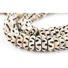The Bead Chest White Carved Disk Bone Mala Beads 13mm Nepal Large Hole 19 Inch Strand