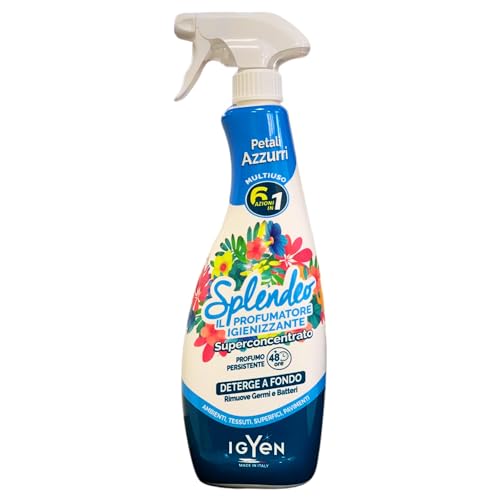 Detergente Multiuso Spray, Il Profumatore Igienizzante Superconcentrato, PETALI AZZURRI. Deterge a Fondo, Rimuove Germi e Batteri, 48h di Pulito Profumato 750ml (Spray)