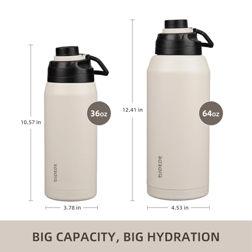 Image of BJPKPK 64 oz Half Gallon Water Bottle, Leakproof Insulated Stainless Jug | Double Wall Vacuum, Keeps Hot /Cold, BPA Free, Dishwasher Safe, Wide Mouth, Spout Lid, Carry Handle, Travel & Hiking, White