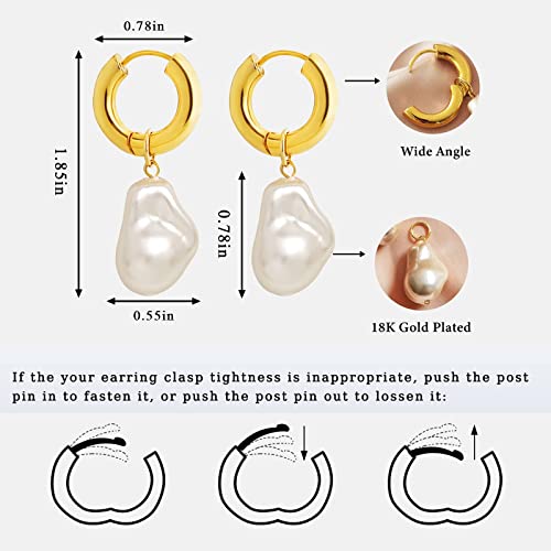 Kittyouth 18K Gold Plated Huggie Hoop Earrings With Baroque Pearl Drop Dangle Earrings For Women #TOP4