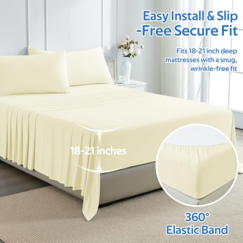 Image of Cooling Sheet Queen Size Set 3 Pieces, Double-Sided Cooling Bed Sheets for Hot Sleepers & Night Sweats, Ultra Stretchy Deep Pocket Fitted Sheet Fits Up to 18 inch, with 1 Pillowcases, Beige
