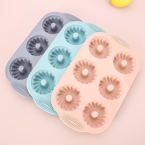 image for SmartKitch Mini Bundt Cake Pan 3pcs Silicone Fluted Tube Cake Pans, 6C