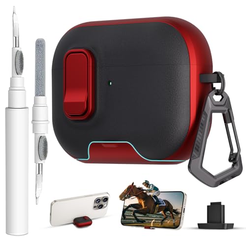 Image of for AirPods Pro 3 Case with Lock,TPU Leather Texture Durability Anti-Lost & Shockproof Protective Cover Accessories with Cleaning Kit in Keychain for Apple iPod Pro 3rd Generation 2025(Red /Black)