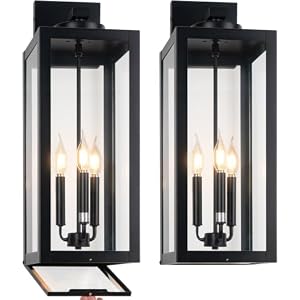 24″ Extra Large Fully Enclosed Outdoor Light Fixture 3-Light, Coach Lights