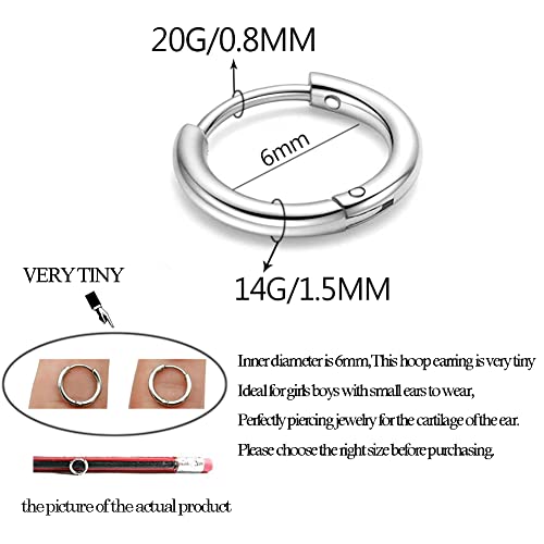 Image of 316L Surgical Stainless Steel Huggie Hoop Earrings 6mm 8mm 10mm 11mm 12mm 14mm Hypoallergenic Earrings Hoop Cartilage Helix Lobes Hinged Sleeper Earrings For Men Women