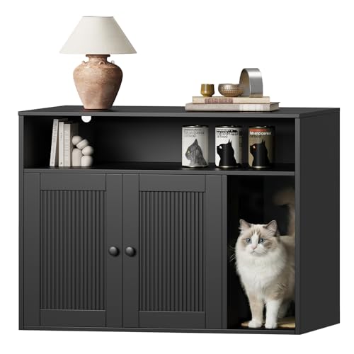 HOTAMO Cat Litter Box Enclosure,Hidden Litter Box Furniture with Scratch Pad,Indoor Cats House with Storage Layer,Side End Table for Living Room