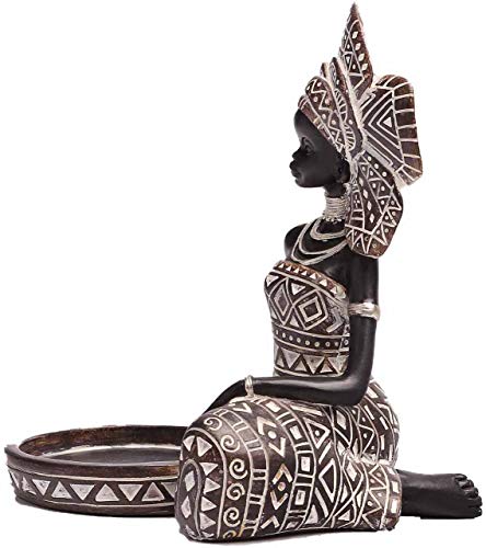 Lescafita African Lady Figurine Candle Holder With African Tribal Totem For Wedding,Church,Holiday Decor-African Decorative Women Statues, Candlestick Holder For Home And Table Decor(754-Black-M) #TOP3