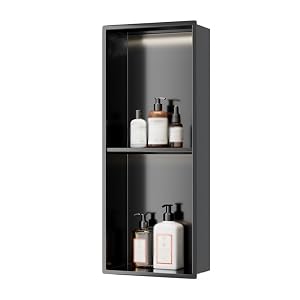 DFEDHF Shower Niche with Light Stainless Steel Recessed Alcove Waterproof No Tile Needed Wall Mounted Organizer Caddy for
