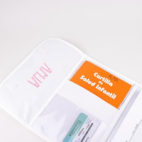 Miniatura 3 de Mi Pipo - Portadocumentos Bebe Personalizado Con Nombre Y Estrellas - Rosa Funda Porta Documentos De Bebé Polipiel Con Cierre Velcro Y Compartimentos Ideal Para Guarderia, Excursiones Y Viajes