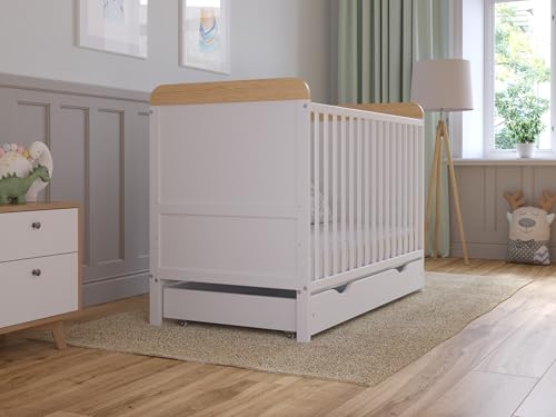 Miniatura 4 de Love For Sleep Cuna Convertible En Cama 120x60 Cm - Con Cajón Colchón - Cuna Madera Blanco-Pino, Juego Completo De Cuna - Cuna Cama Bebe Convertible