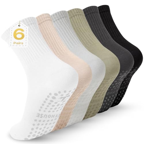 Image of Ivyhouse Pilates Yoga Socks with Grips for Women - Crew Length Ballet Barre Socks - Sticky Workout Hospital Socks