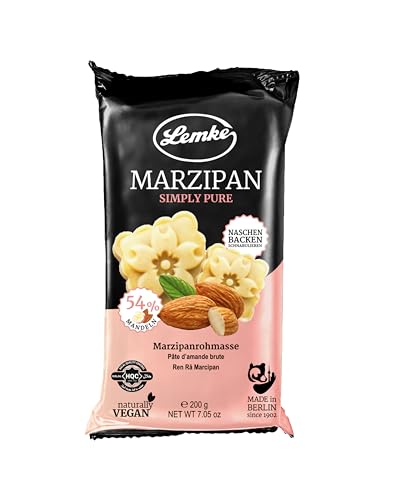 Lemke Berliner Simply Pure Marzipan, 200g/Marzipanrohmasse ohne Alkohol- Vegan- Backmarzipan