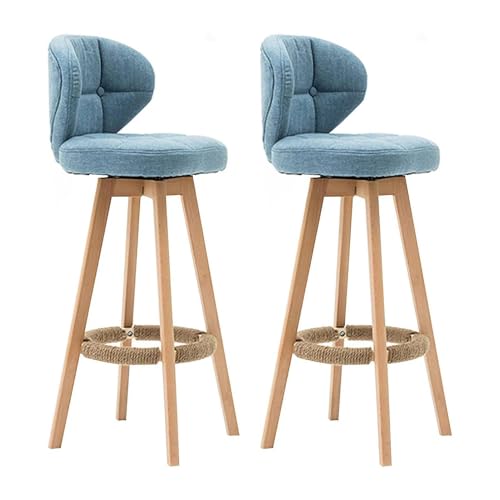 Taburetes De Bar Giratorios, Juego De 2 Taburetes De Cocina, Taburetes De Bar Acolchados De Lino, Altura del Mostrador, con Respaldo, Patas De Madera Maciza, Reposapiés, Carga Máxima 200 Kg