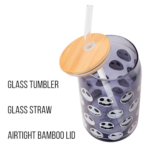 Bocal Jack Skellington en verre durable de 473 ml avec paille
