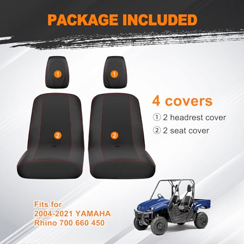 Image of BORDAN UTV Seat Cover for 2004-2021 Yamaha Rhino 700 660 450, Heavy Duty 1680D Waterproof Full Protection Outdoor Seat Cover Set(4 PCS)