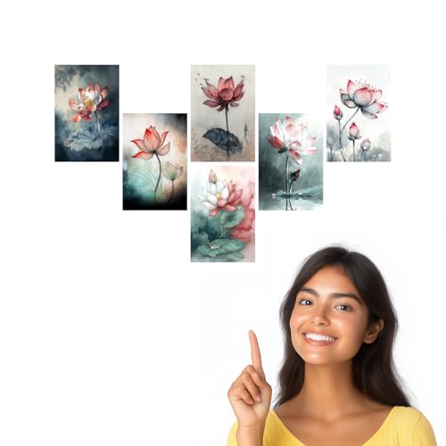 Image of SiddArtify Lotus Flower Wall Art Prints Set - Botanical Poster Decor for Living Room Bedroom Office - Set of 2-4x6 Inch - Board (Pack of 6) - Sticker (Pack of 6)