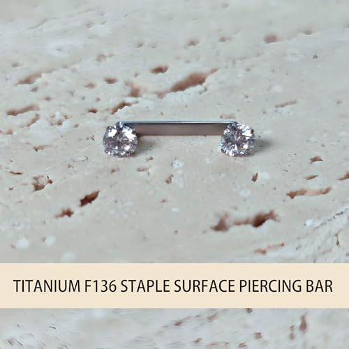 Surface Staple Piercings Prong-setting 4mm CZ Titanium Surface Tragus Piercing Jewelry 12/14/16mm Barbell3