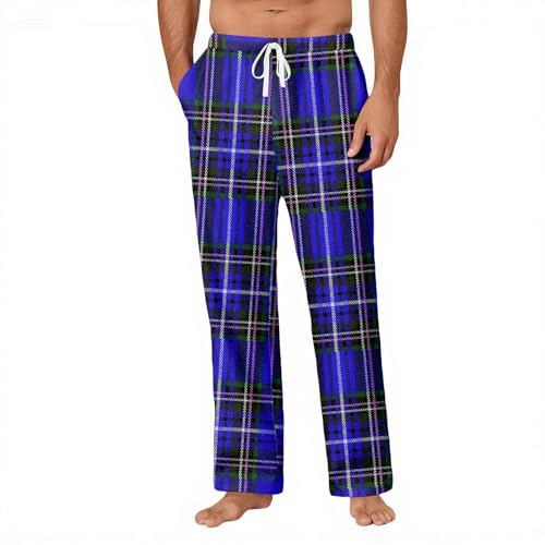Mens Plaid Pajama Pants Baggy Soft Lounge Bottom Big and Tall Fall Casual Men Pajama Pants