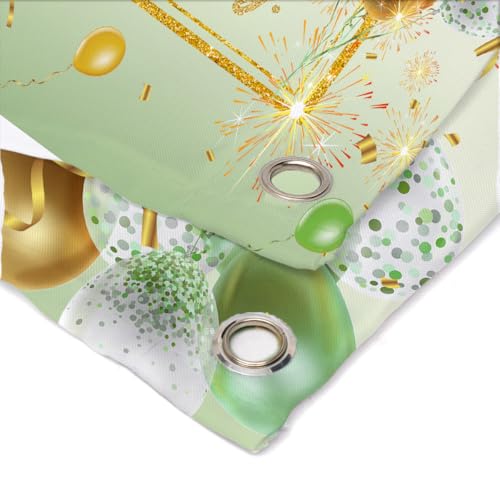 Image of Green Happy Birthday Banner Birthday Backdrop for Girls Women 71 x 43 Inch Greenery Gold Party Photograph Backdrop Decoration Supplies