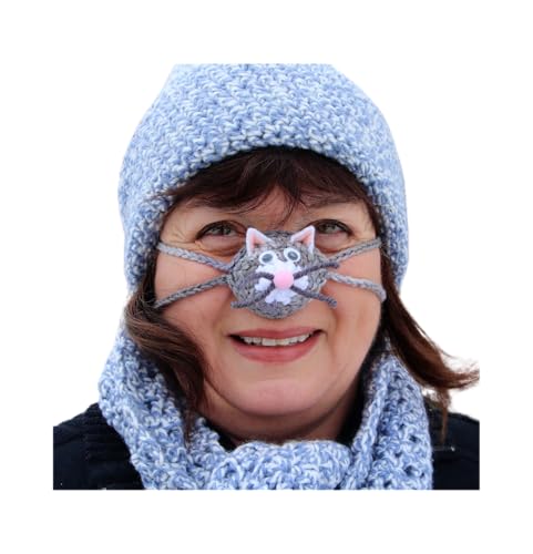 Cuddly Kitty Crochet Cozy Nose Warmer - Choose from Calico, Black and White, Grey and White, Brown and White, Pink and White, Orange and White, or Beige and White