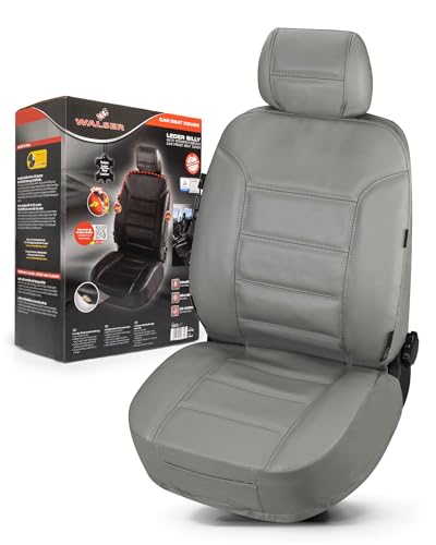 Walser Premium Autoschonbezug Billy Leder, hochwertiger Lederbezug f&uuml;r Vordersitz, Auto-Sitzschoner echtes Leder Fahrer-/Beifahrersitz, Sitzbez&uuml;ge Echtleder in Universalgr&ouml;&szlig;e grau