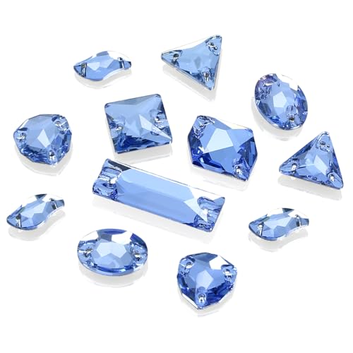 DONGZHOU Mix Shape Sew On Rhinestone, Glass Crystal with Holes, Aquamarine