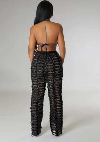 Tbahhir Ripped Jeans for Women High Waisted Distressed Cut Out Baggy Wide Leg Boyfriend Streetwear Denim Pants Trendy3